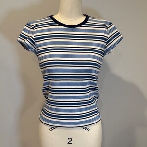Brandy Melville Navy and White Striped Tee